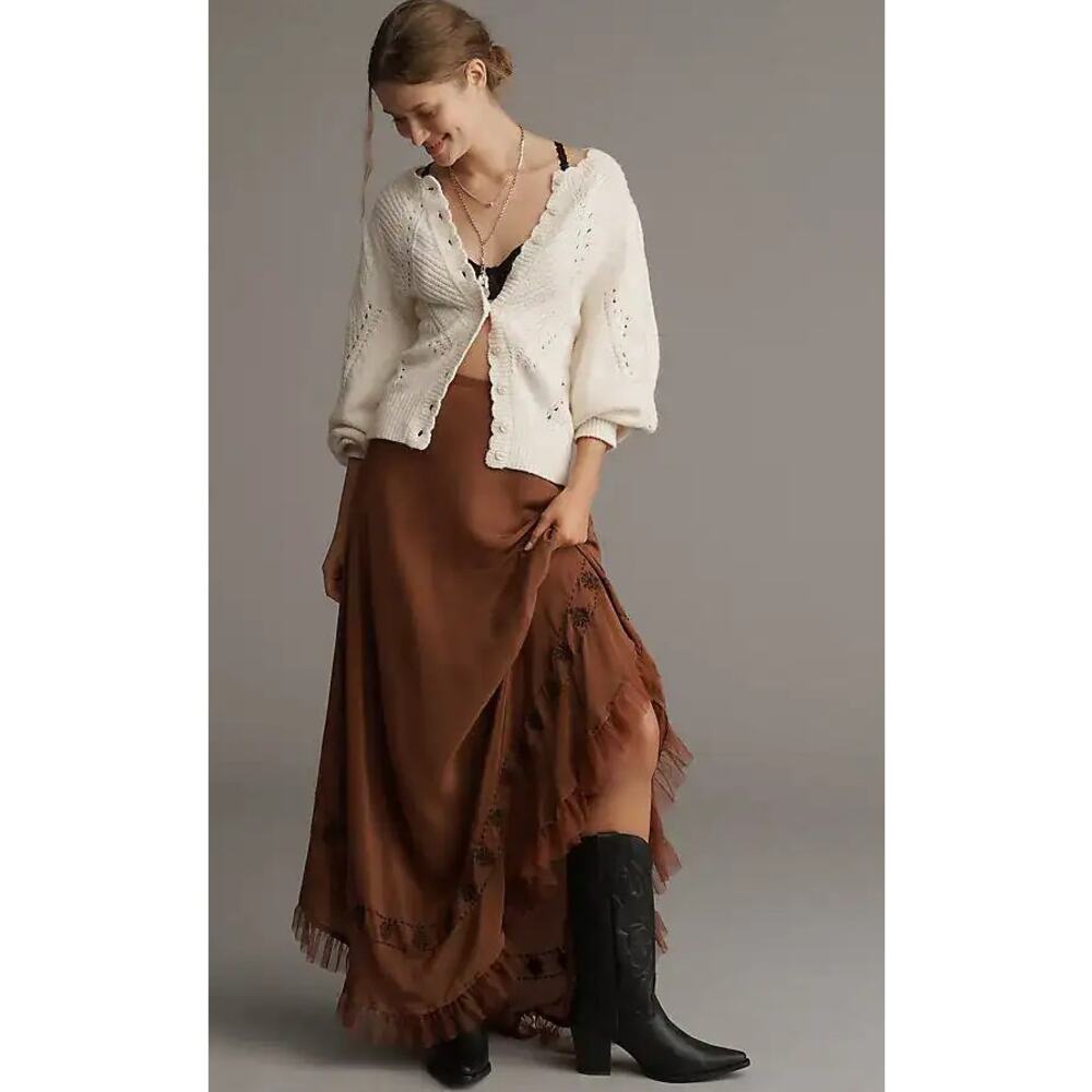Anthropologie Pointelle Scalloped Cardigan Sweater M - Picture 3 of 10